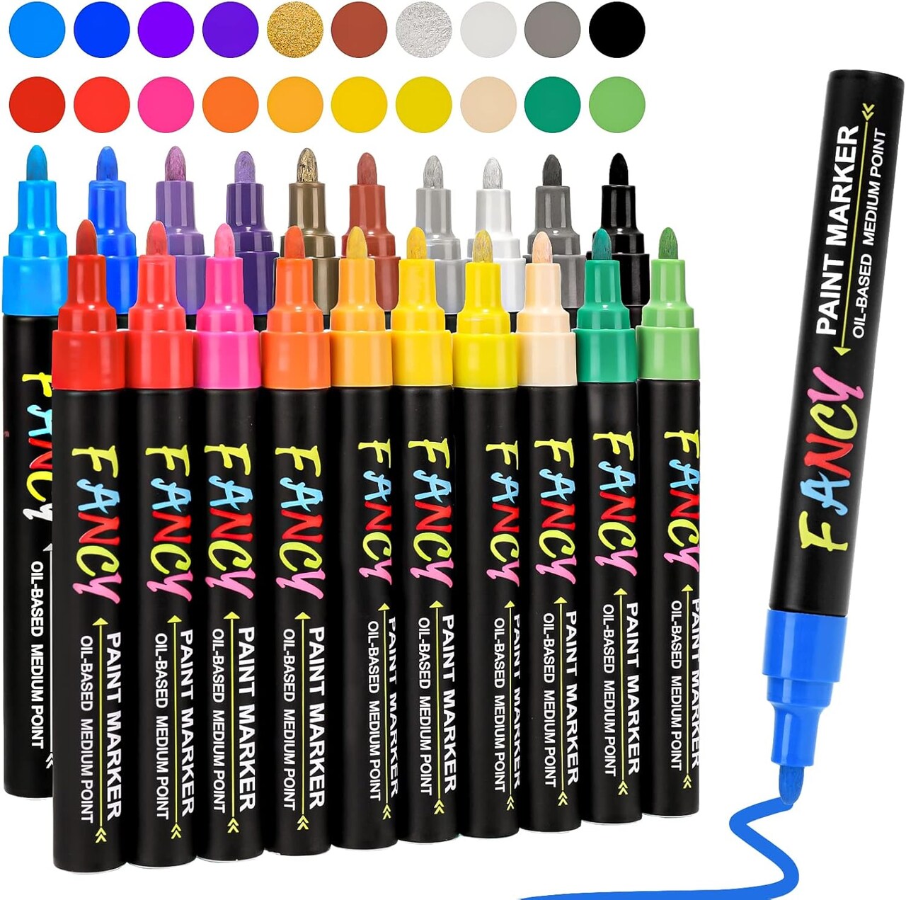 Paint Pens, Paint Markers 20 Pack Oil-Based Painting Pen Set for Rocks Painting Wood Plastic Canvas Glass Mugs DIY Craft